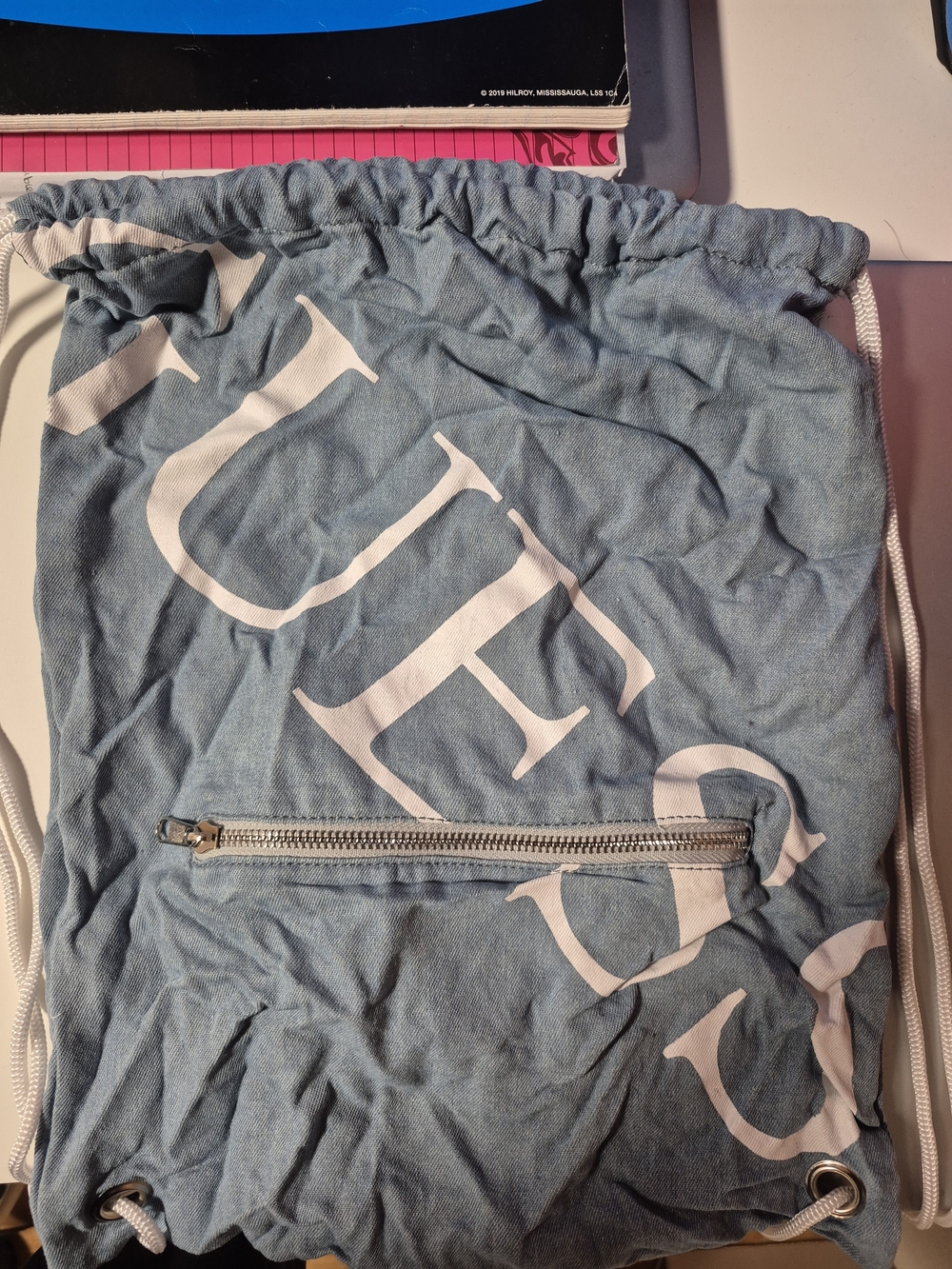Guess Light Blue Logo Drawstring Tote